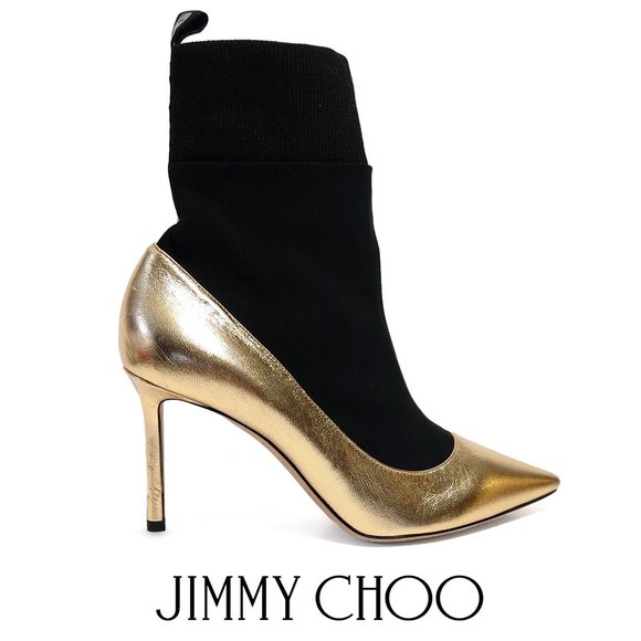 Jimmy Choo Brandon 85 Gold Metallic Nappa Leather 8 US Sock Ankle Boots